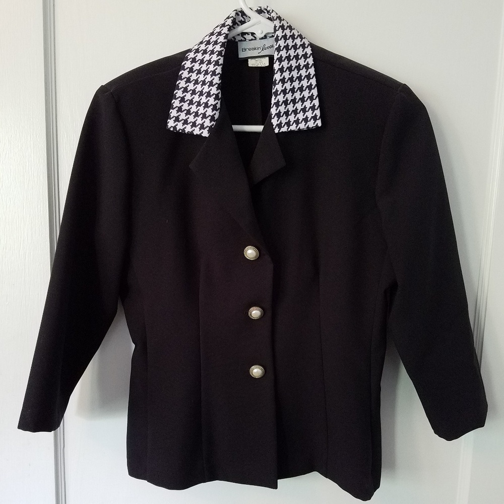 Black Blazer with Houndstooth Collar